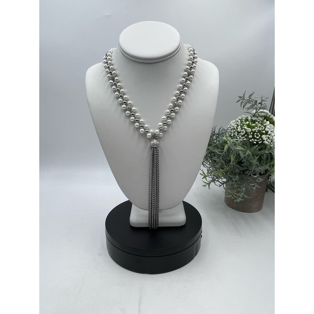 WHITE HOUSE BLACK
MARKET Pearl Tassel Pave‎ Crystal Accents Necklace